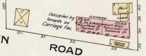 Sanborn Fire Map showing the Carriage Factory property in July 1886 Gemini enhanced